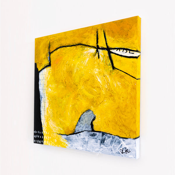 Original Abstract Painting Yellow Modern Canvas Wall Art, Striking Brush Strokes | Espoir (24"x24")