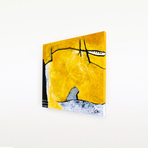 Original Abstract Painting Yellow Modern Canvas Wall Art, Striking Brush Strokes | Espoir (24"x24")