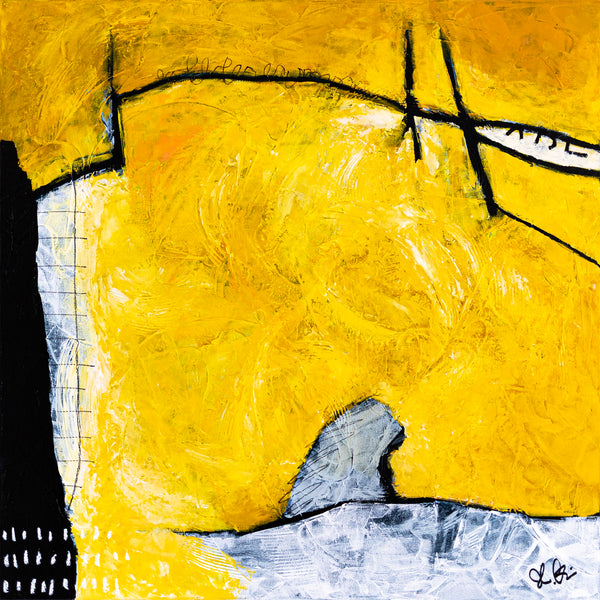 Original Abstract Painting Yellow Modern Canvas Wall Art, Striking Brush Strokes | Espoir (24"x24")