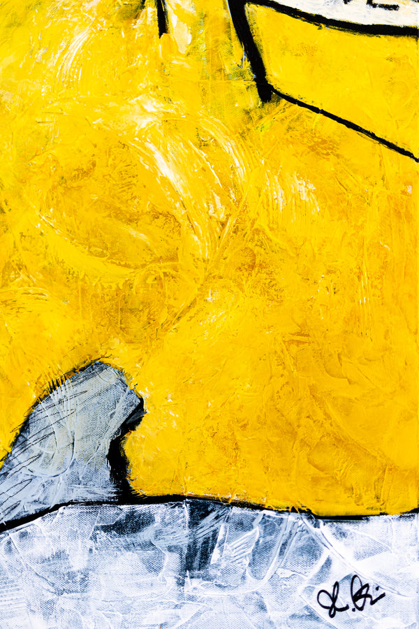 Original Abstract Painting Yellow Modern Canvas Wall Art, Striking Brush Strokes | Espoir (24"x24")