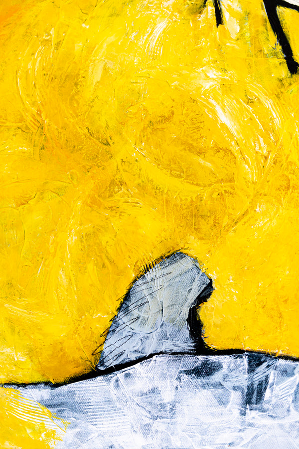 Yellow Original Abstract Painting in Acrylic, Large Modern Canvas Wall Art, Striking Brush Strokes | Espoir