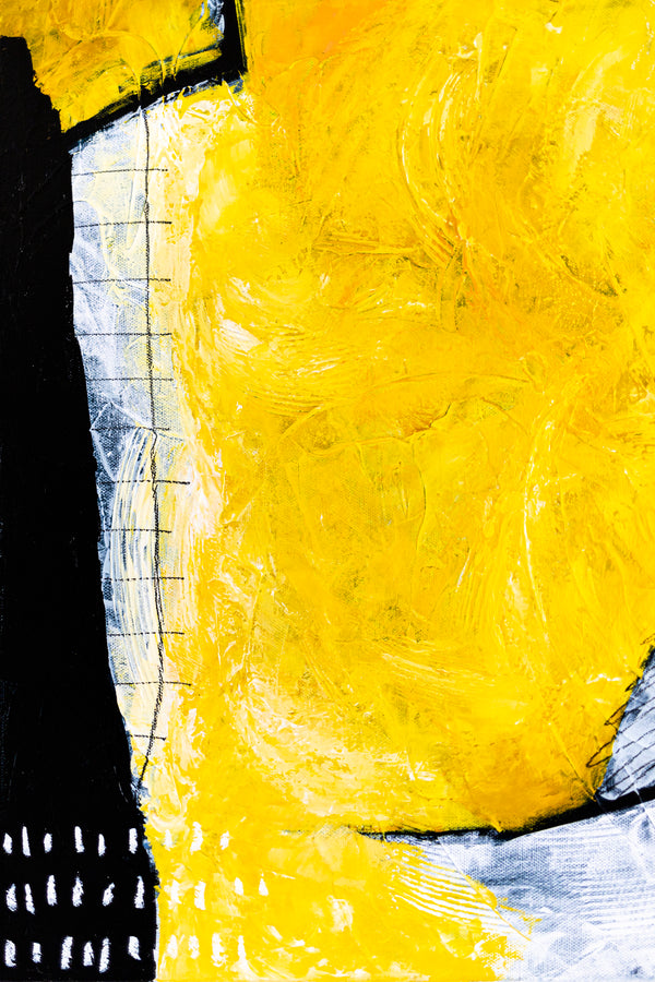 Original Abstract Painting Yellow Modern Canvas Wall Art, Striking Brush Strokes | Espoir (24"x24")