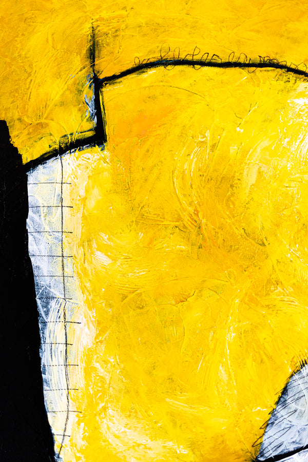 Yellow Original Abstract Painting in Acrylic, Large Modern Canvas Wall Art, Striking Brush Strokes | Espoir