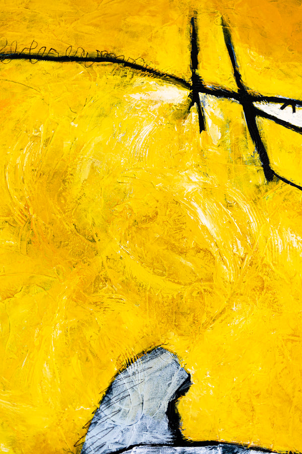 Yellow Original Abstract Painting in Acrylic, Large Modern Canvas Wall Art, Striking Brush Strokes | Espoir