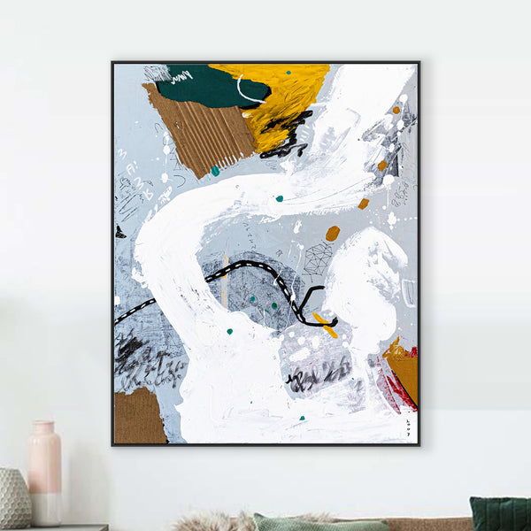 Dynamic Expressions in Modern Abstract Painting, Yellow Accents Contemporary Canvas Art | Estar (24"x30")