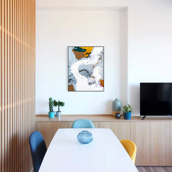 Dynamic Expressions in Modern Abstract Painting, Yellow Accents Contemporary Canvas Art | Estar (24"x30")