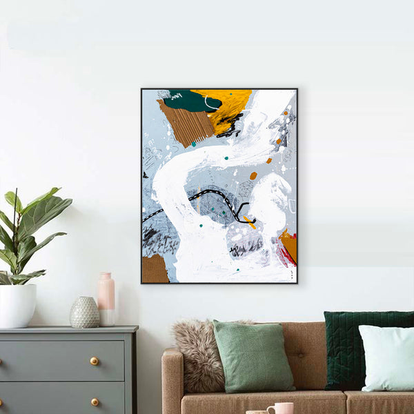 Dynamic Expressions in Modern Abstract Painting, Yellow Accents Contemporary Canvas Art | Estar (24"x30")