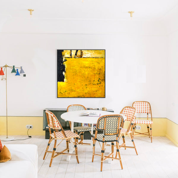 Yellow Expressionist of Original Abstract Acrylic Painting, Modern Canvas Wall Art | Field of yellow (Square Ver.)