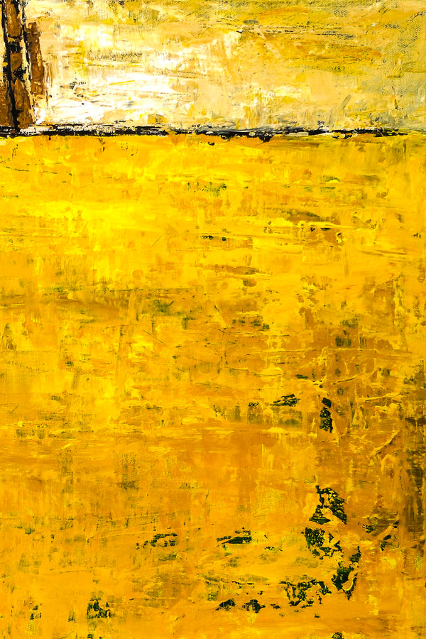 Yellow Expressionist of Original Abstract Acrylic Painting, Modern Canvas Wall Art | Field of yellow (Square Ver.)