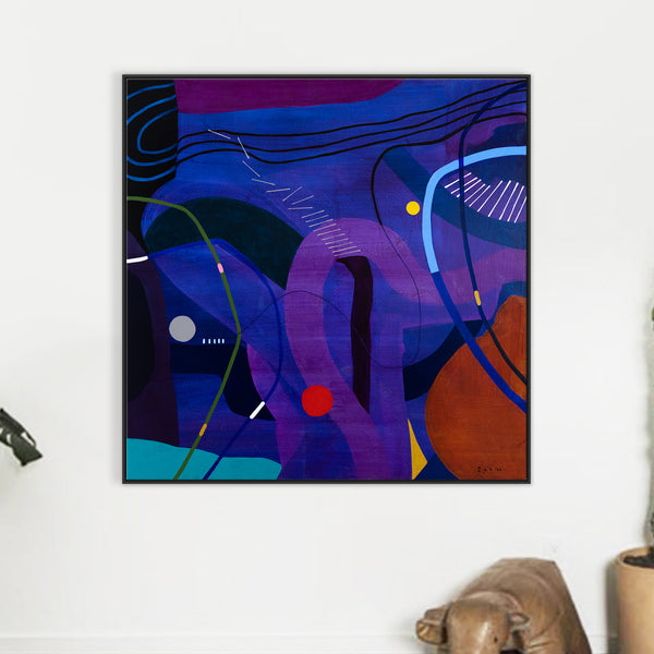 Large Original Abstract Unique Painting Mixed Media Modern Canvas Wall Art | Flustern de la nuit (48"x48")