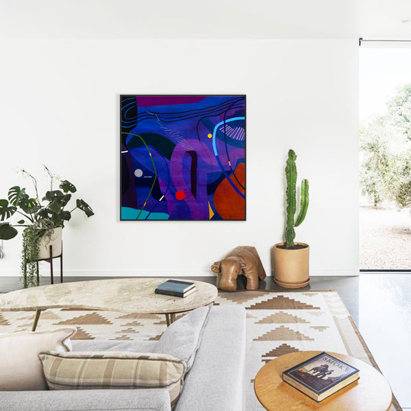Large Original Abstract Unique Painting Mixed Media Modern Canvas Wall Art | Flustern de la nuit (48"x48")
