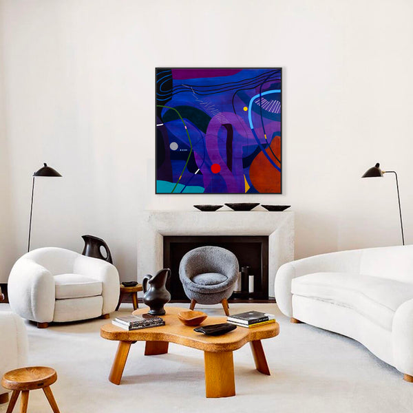 Large Original Abstract Unique Painting Mixed Media Modern Canvas Wall Art | Flustern de la nuit (48"x48")