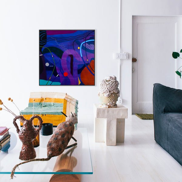 Large Original Abstract Unique Painting Mixed Media Modern Canvas Wall Art | Flustern de la nuit (48"x48")