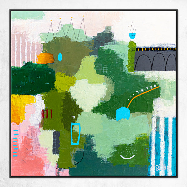 Original Abstract Acrylic Painting, Large Modern Canvas Wall Art with a Cheerful Green Emphasis | Galene