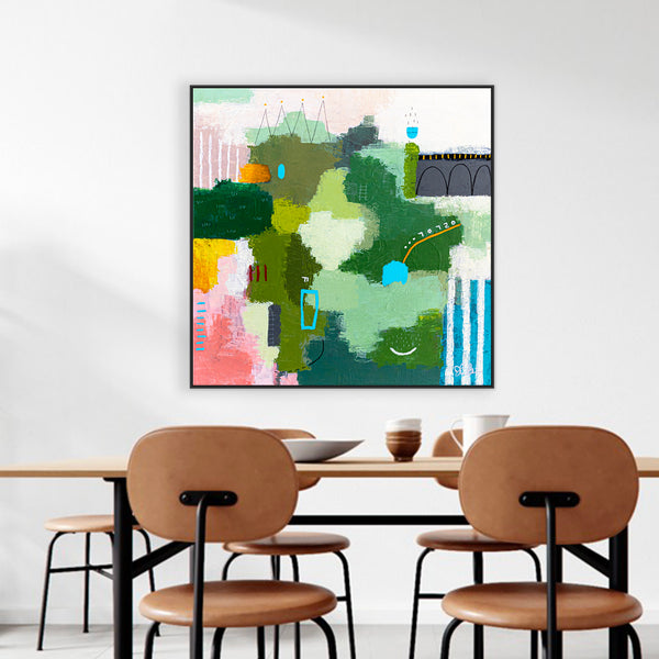 Original Abstract Acrylic Painting, Large Modern Canvas Wall Art with a Cheerful Green Emphasis | Galene