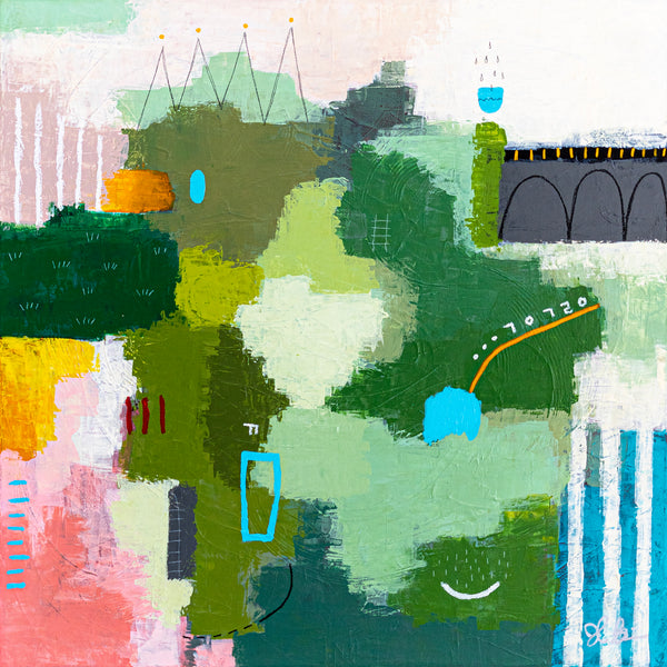 Original Abstract Acrylic Painting, Large Modern Canvas Wall Art with a Cheerful Green Emphasis | Galene