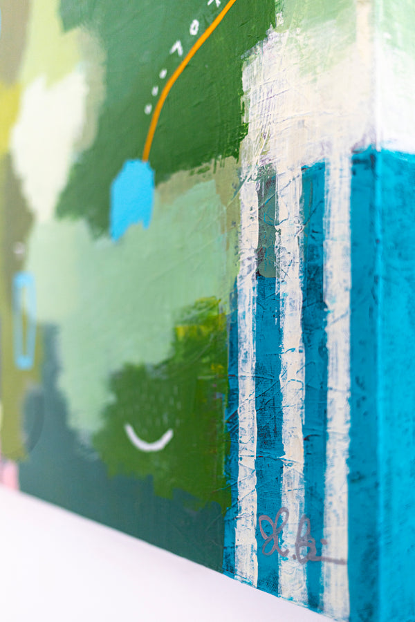 Original Abstract Acrylic Painting, Large Modern Canvas Wall Art with a Cheerful Green Emphasis | Galene