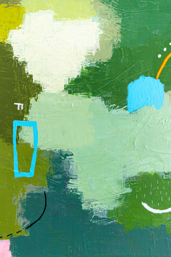 Original Abstract Acrylic Painting, Large Modern Canvas Wall Art with a Cheerful Green Emphasis | Galene