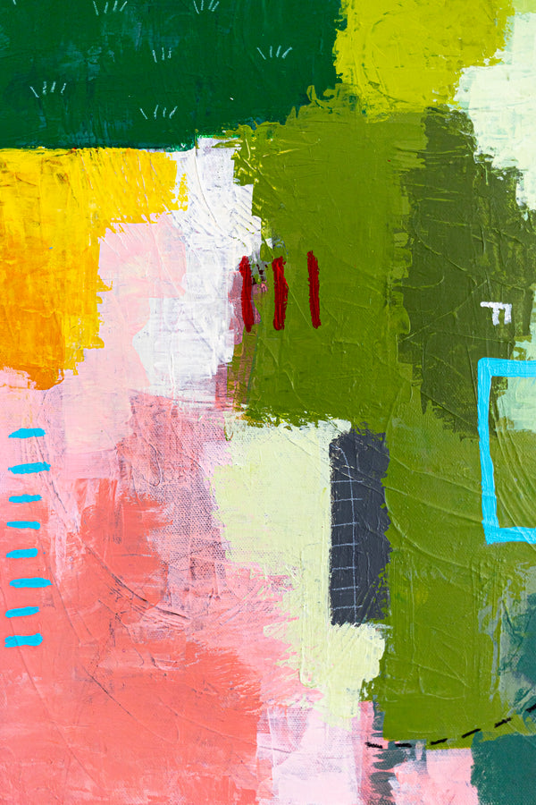 Original Abstract Acrylic Painting, Large Modern Canvas Wall Art with a Cheerful Green Emphasis | Galene