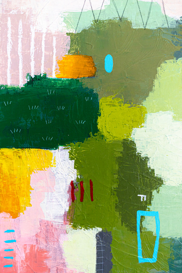 Original Abstract Acrylic Painting, Large Modern Canvas Wall Art with a Cheerful Green Emphasis | Galene