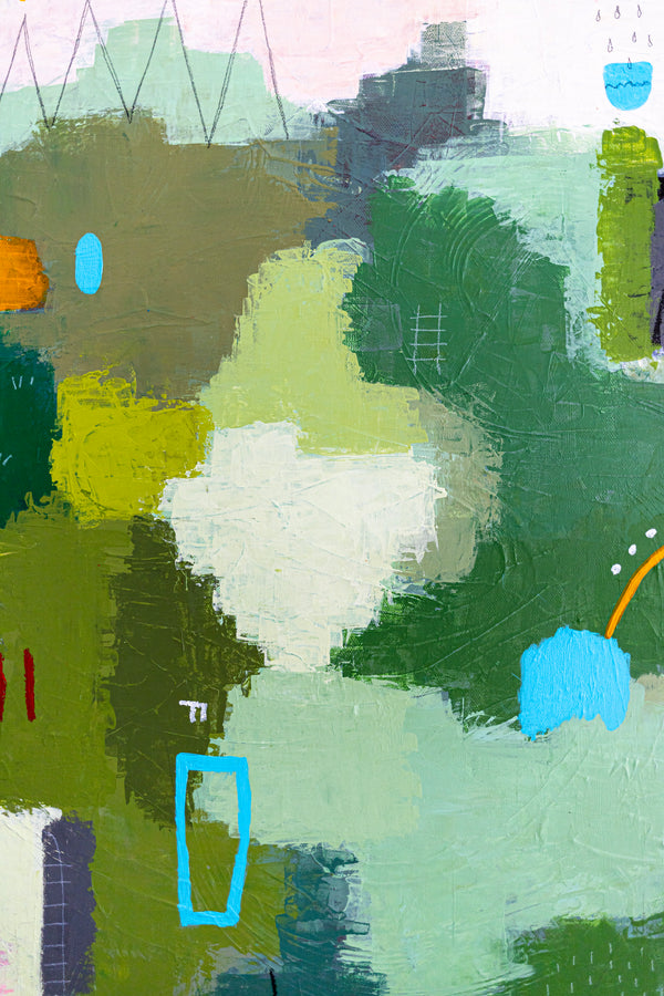 Original Abstract Acrylic Painting, Large Modern Canvas Wall Art with a Cheerful Green Emphasis | Galene