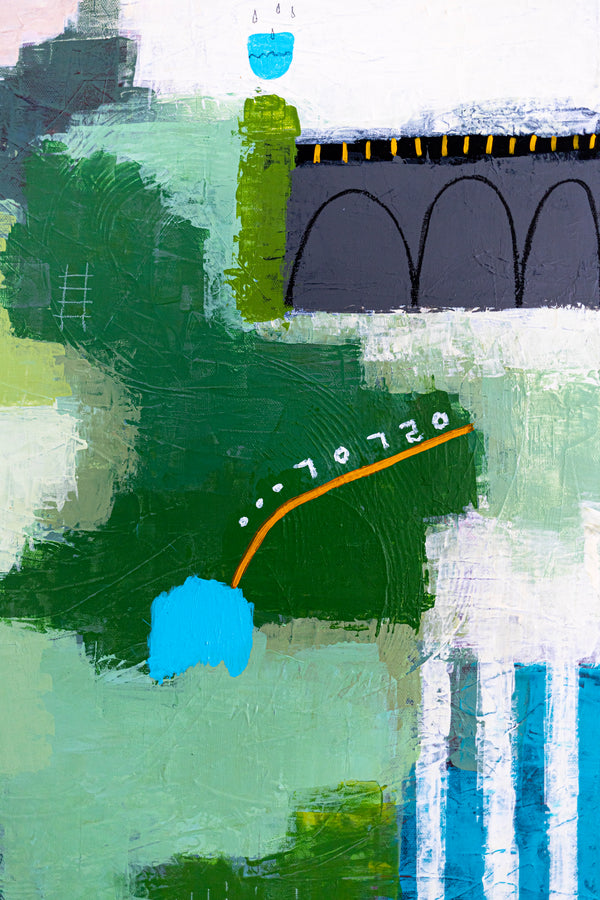 Original Abstract Acrylic Painting, Large Modern Canvas Wall Art with a Cheerful Green Emphasis | Galene