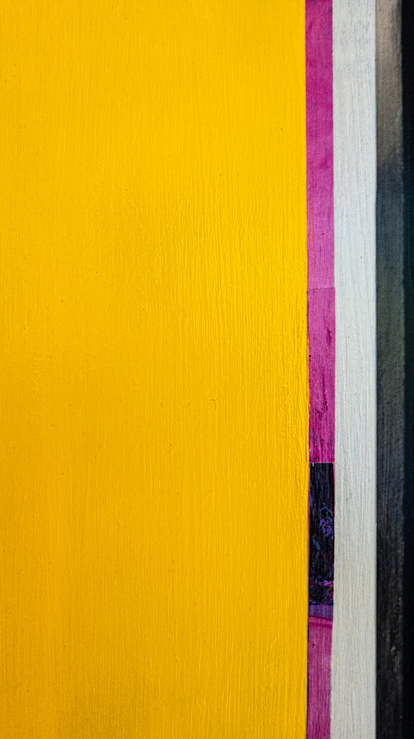 Abstract Painting – Original Wall Art – Acrylic Oil & Mixed Media on Wood – Modern Yellow Black Painting – "Gelwarz" – 10"x10" (25x25cm)
