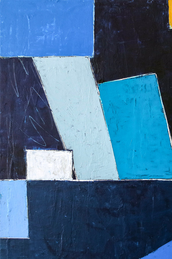 Geometric Blue Original Abstract Painting in Acrylic, Modern Canvas Wall Art of Dynamic Interplay | Geometry II