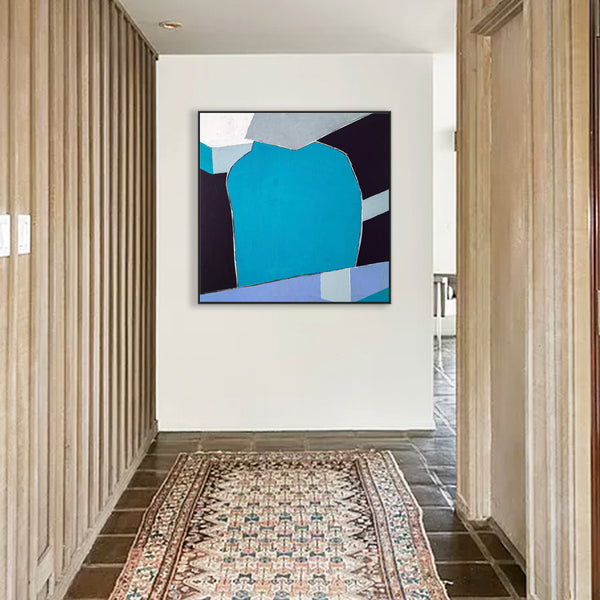 Blue Original Geometric Abstract Painting in Acrylic, Modern Canvas Wall Art of Dynamic Interplay | Geometry I