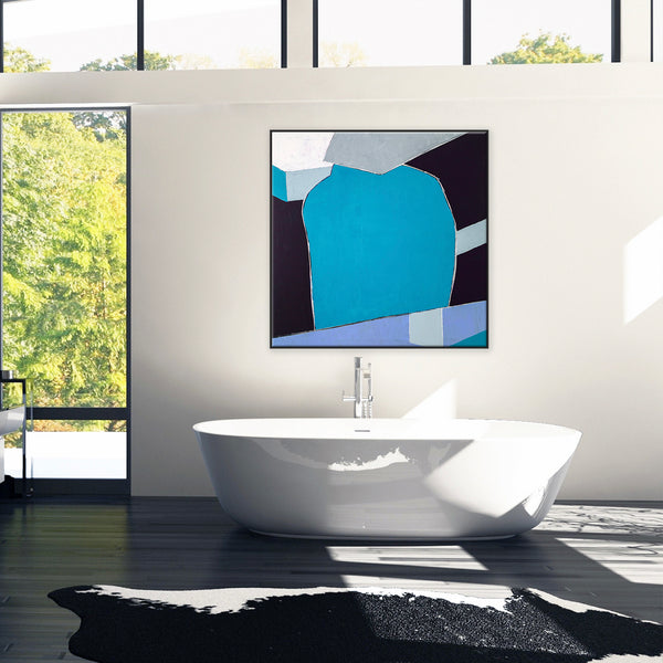 Blue Original Geometric Abstract Painting in Acrylic, Modern Canvas Wall Art of Dynamic Interplay | Geometry I