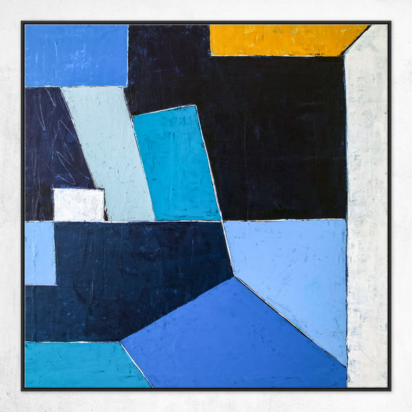Geometric Blue Original Abstract Painting in Acrylic, Modern Canvas Wall Art of Dynamic Interplay | Geometry II
