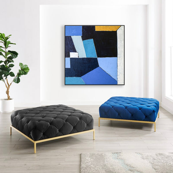 Geometric Blue Original Abstract Painting in Acrylic, Modern Canvas Wall Art of Dynamic Interplay | Geometry II