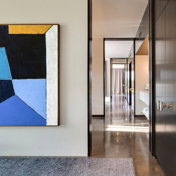 Geometric Blue Original Abstract Painting in Acrylic, Modern Canvas Wall Art of Dynamic Interplay | Geometry II