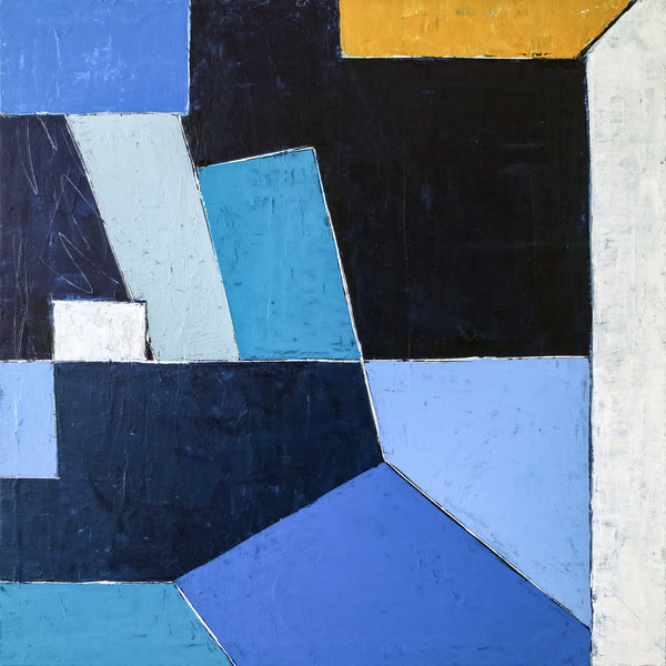 Geometric Blue Original Abstract Painting in Acrylic, Modern Canvas Wall Art of Dynamic Interplay | Geometry II