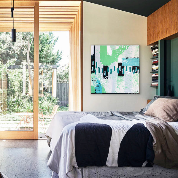 Contemporary Painting Expressionist Original Painting, Fresh Warmth in Green Tones, Modern Canvas Wall Art | Green sentimental (40"x40")