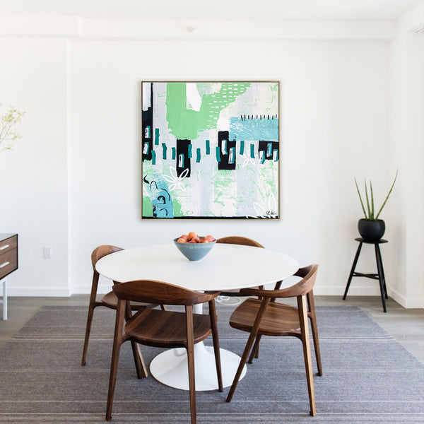 Contemporary Painting Expressionist Original Painting, Fresh Warmth in Green Tones, Modern Canvas Wall Art | Green sentimental (40"x40")