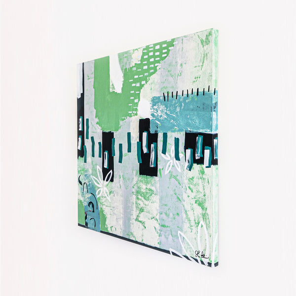 Contemporary Painting Expressionist Original Painting, Fresh Warmth in Green Tones, Modern Canvas Wall Art | Green sentimental (40"x40")