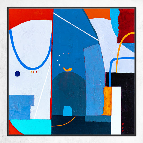 Large Original Abstract Acrylic Painting, Modern Colorful Canvas Wall Art with Imaginative Blue and Red | Hadanka