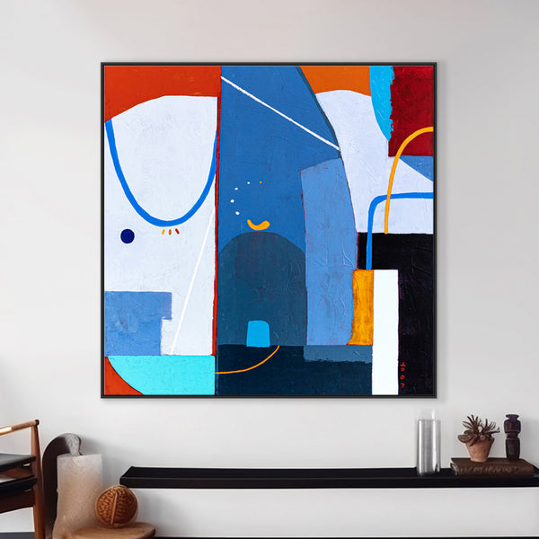 Large Original Abstract Acrylic Painting, Modern Colorful Canvas Wall Art with Imaginative Blue and Red | Hadanka