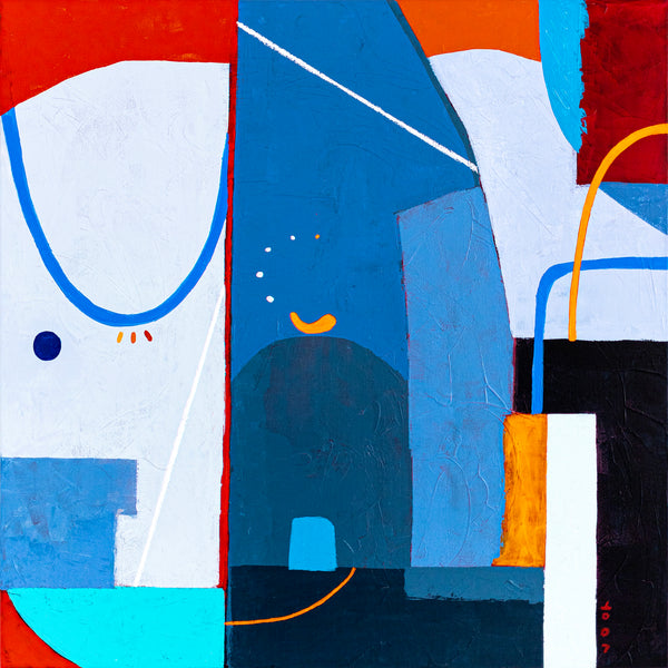 Large Original Abstract Acrylic Painting, Modern Colorful Canvas Wall Art with Imaginative Blue and Red | Hadanka