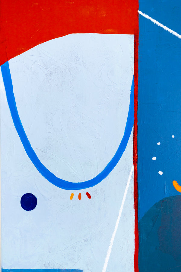 Large Original Abstract Acrylic Painting, Modern Colorful Canvas Wall Art with Imaginative Blue and Red | Hadanka