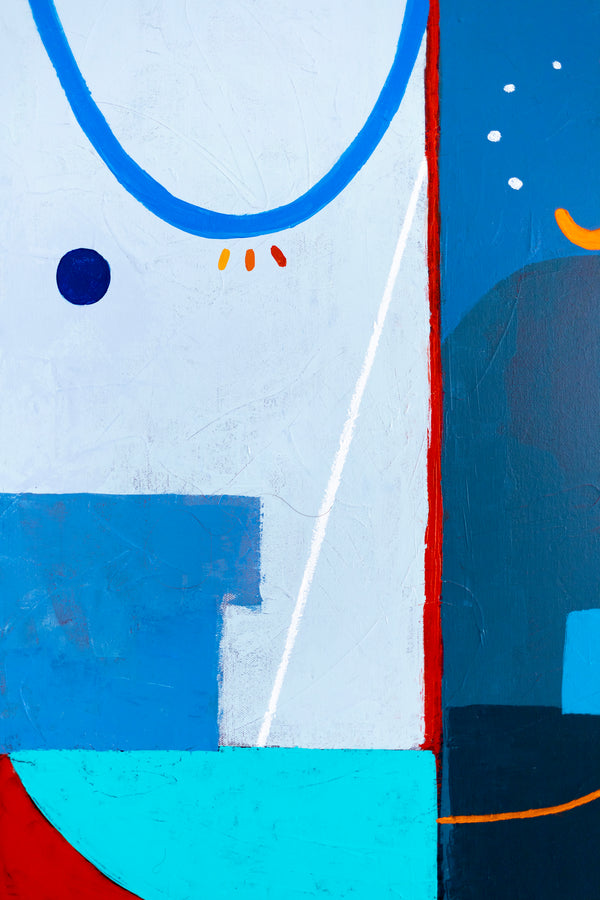 Large Original Abstract Acrylic Painting, Modern Colorful Canvas Wall Art with Imaginative Blue and Red | Hadanka