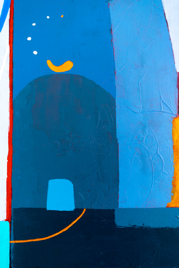 Large Original Abstract Acrylic Painting, Modern Colorful Canvas Wall Art with Imaginative Blue and Red | Hadanka