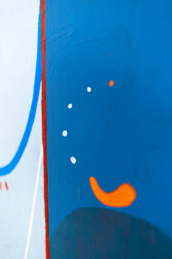 Large Original Abstract Acrylic Painting, Modern Colorful Canvas Wall Art with Imaginative Blue and Red | Hadanka