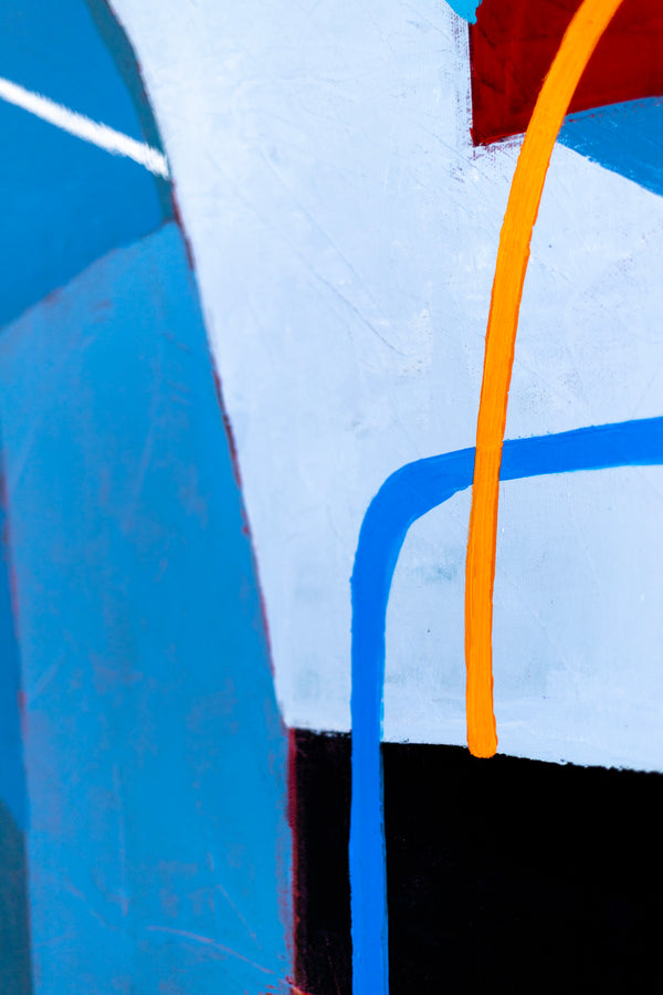 Large Original Abstract Acrylic Painting, Modern Colorful Canvas Wall Art with Imaginative Blue and Red | Hadanka