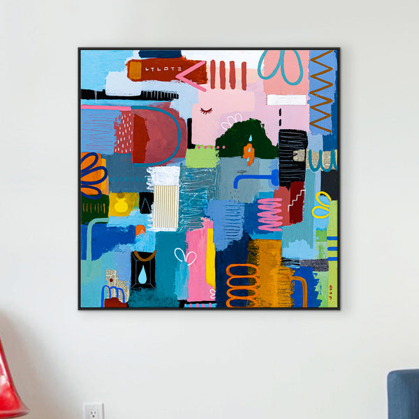 Original Bright and Airy Abstract Painting Modern Contemporary Art for Living Rooms and Offices | Hallo Schatz (40"x40")