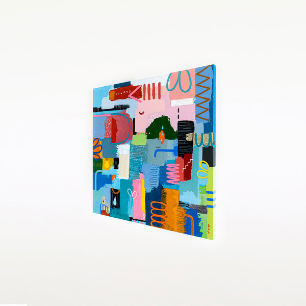 Original Bright and Airy Abstract Painting Modern Contemporary Art for Living Rooms and Offices | Hallo Schatz (40"x40")