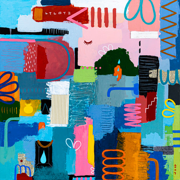 Original Bright and Airy Abstract Painting Modern Contemporary Art for Living Rooms and Offices | Hallo Schatz (40"x40")