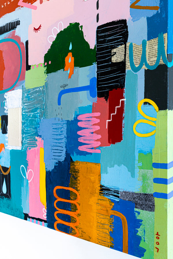 Original Bright and Airy Abstract Painting Modern Contemporary Art for Living Rooms and Offices | Hallo Schatz (40"x40")