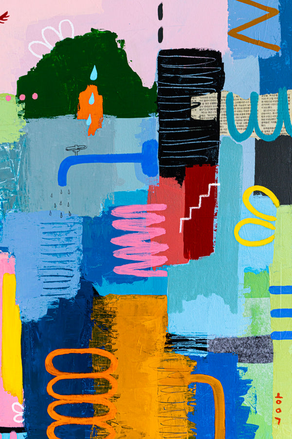 Original Bright and Airy Abstract Painting Modern Contemporary Art for Living Rooms and Offices | Hallo Schatz (40"x40")